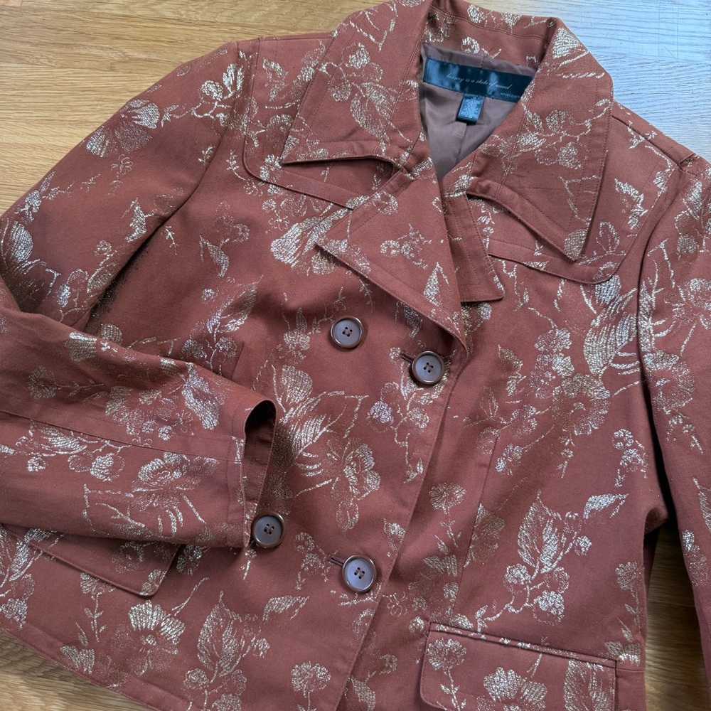 Apostrophe Rust Floral Jacquard Blazer Double Breasted Jacket Vintage Style - Picture 10 of 15
